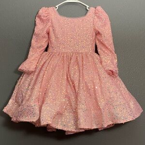 Boutique Sparkling Pink Long Sleeve Dress-little girls dress